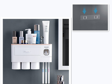 Image of Magnetic Toothbrush Storage Rack With Toothpaste Squeezer Toiletry Set