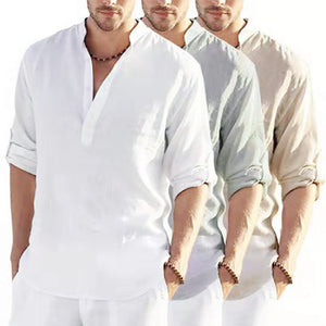 Casual Cotton Linen Solid Color Long Sleeve Shirt