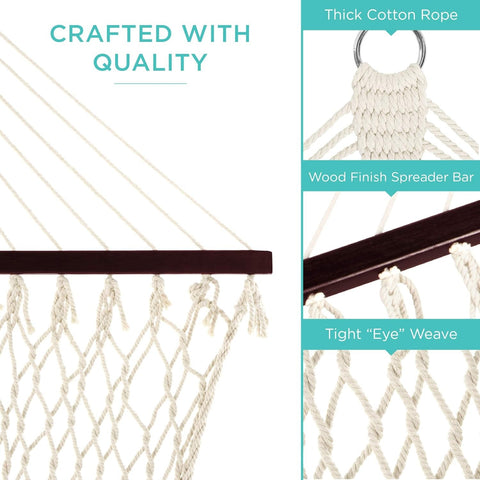 Image of 2-Person Double Hammock Outdoor Woven Cotton Rope Hammocks for Backyard Patio w/Spreader Bars